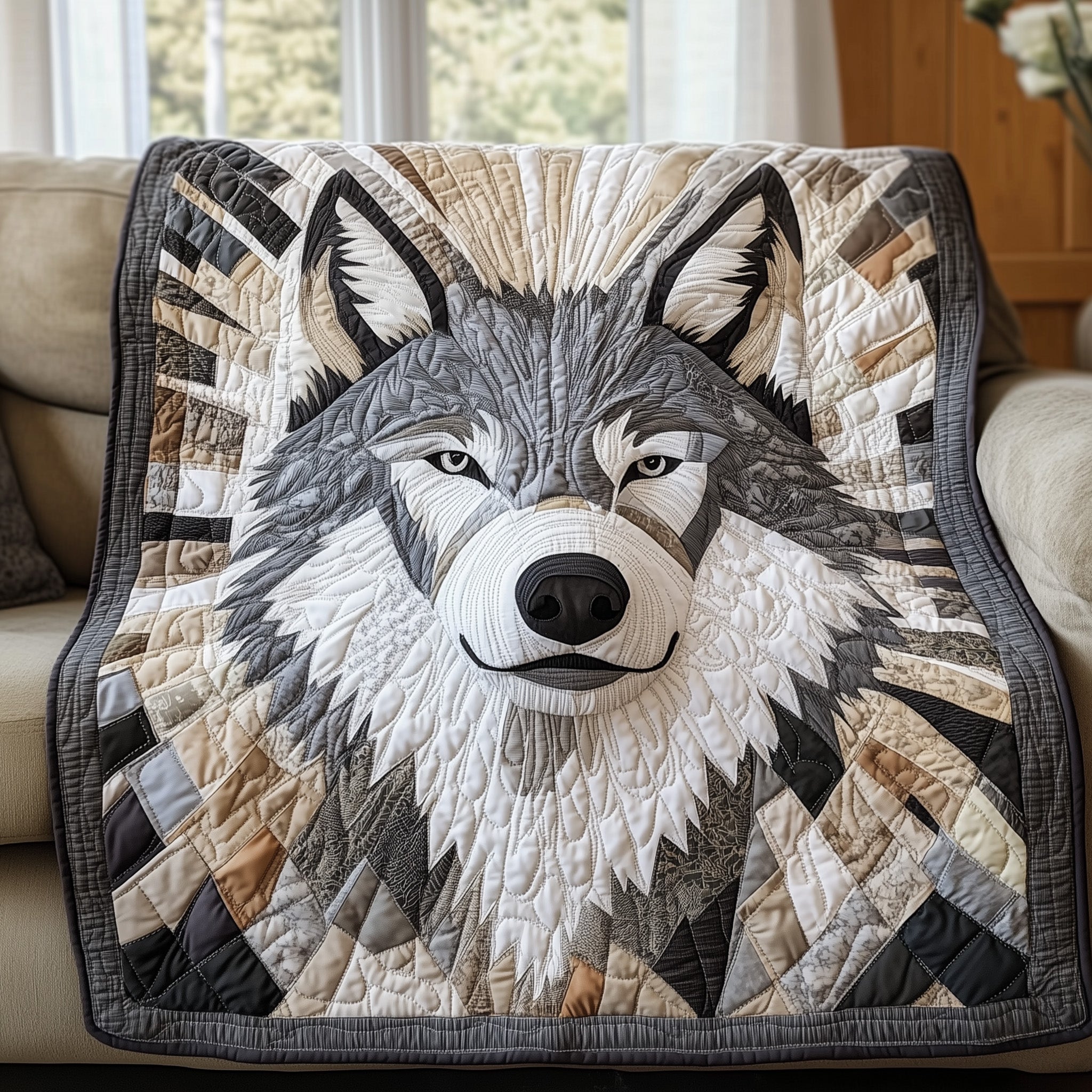 Night Hunter Quilted Blanket Merchandise Throw BlanketWolf Gifts For Him Her
