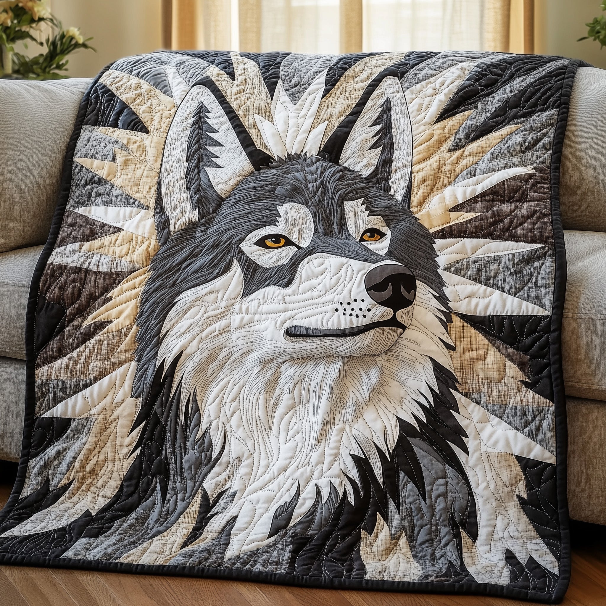 Night Hunter Quilted Blanket Merchandise Throw BlanketWolf Themed Gifts