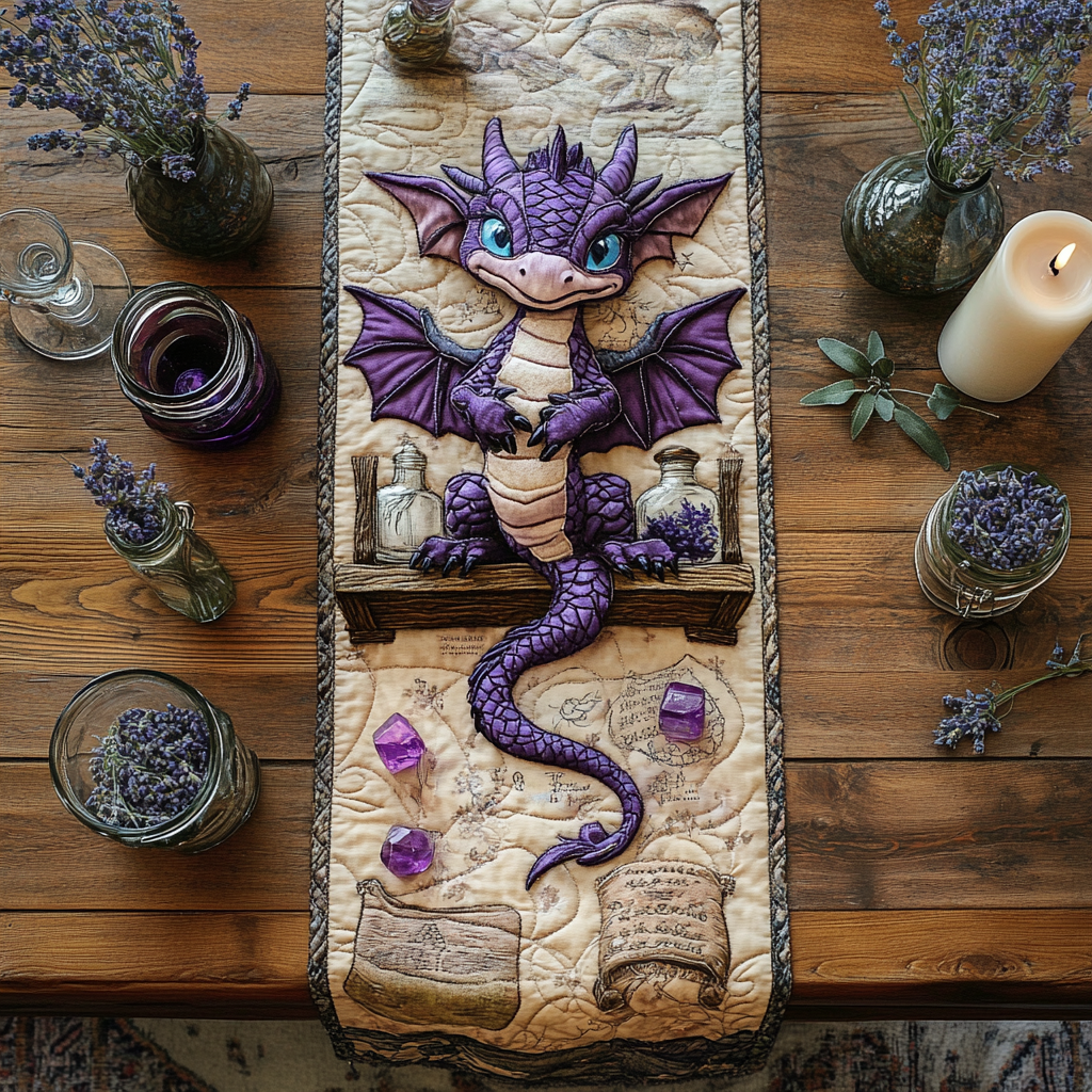 Night Inferno Quilted Table Runner Mystic Table Runner Cool Gifts For Dragon Lovers