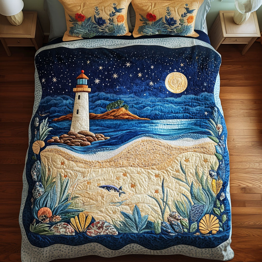 Night Lighthouse Quilted Bedding Set Trendy Bedding Merch for Modern Homes