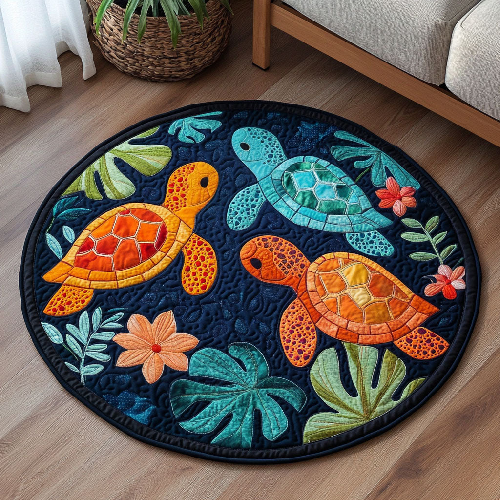 Night Ocean Turtles Quilted Round Mat Entry Way Ideas Unique Gifts For Turtle Lovers