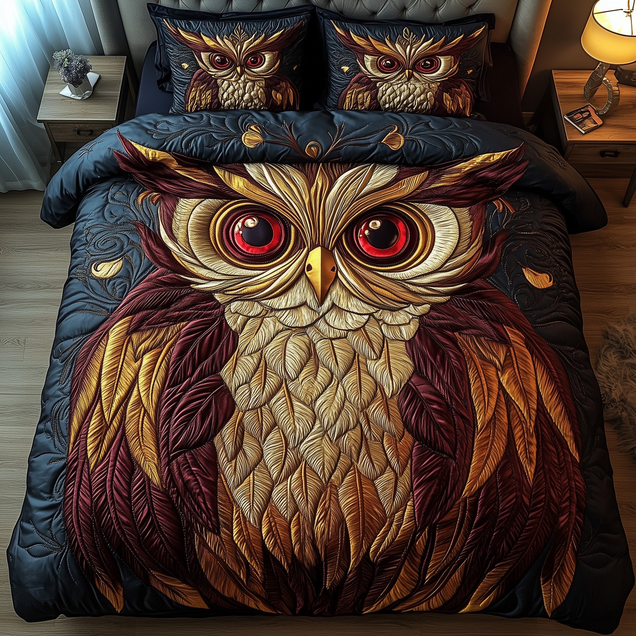Night Owl Quilted Bedding Set Soft And Smooth