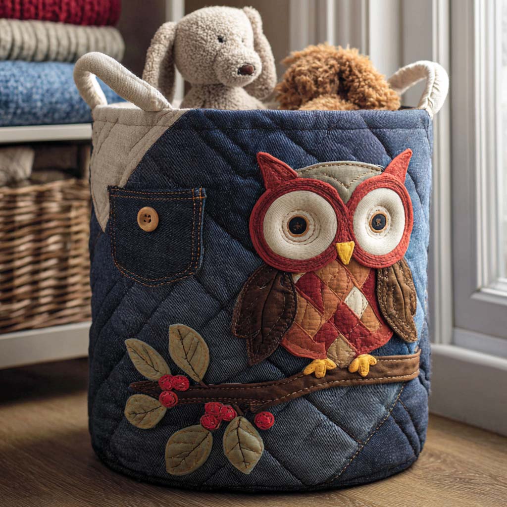 Night Owl Quilted Laundry Basket Useful Quilted Laundry Basket Gift for Housewarming