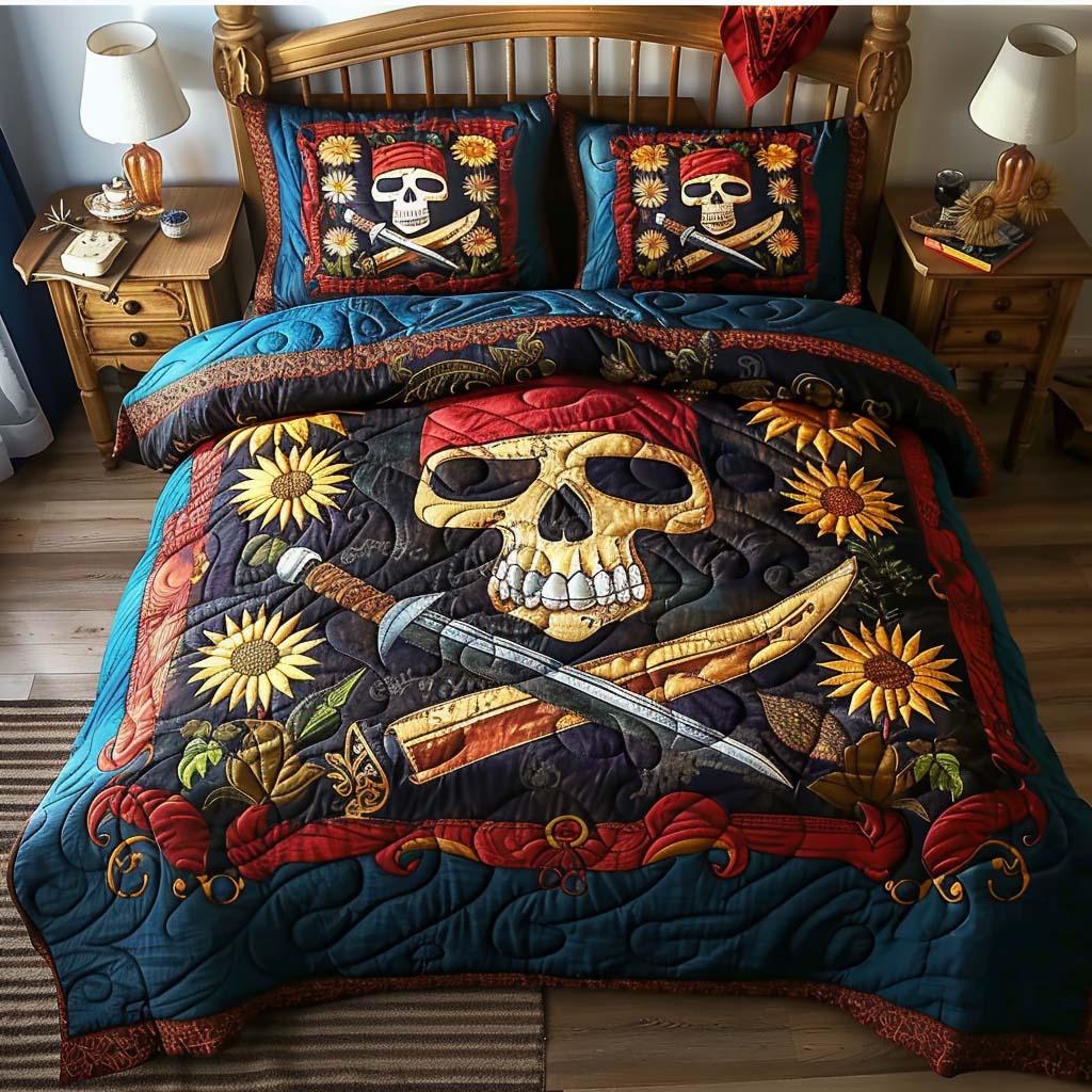 Night Pirate Pirate Skull Quilted Bedding Set Queen Size Quilt Pirate Themed Gift For Children