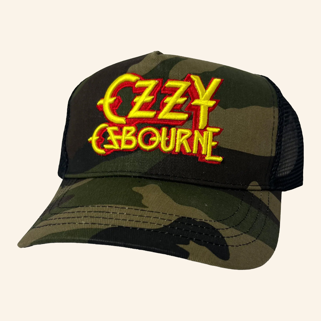 Night Shift Merch Ozzy Osbourne Logo Camo Trucker Hat Embroidered Gifts For Brother