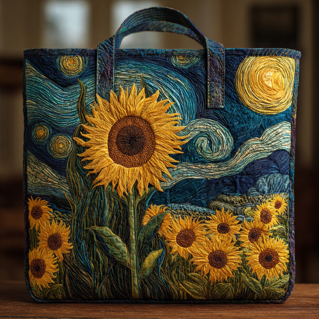 Night Sunflower Quilted Tote Bag Sunflower Presents Merchandise