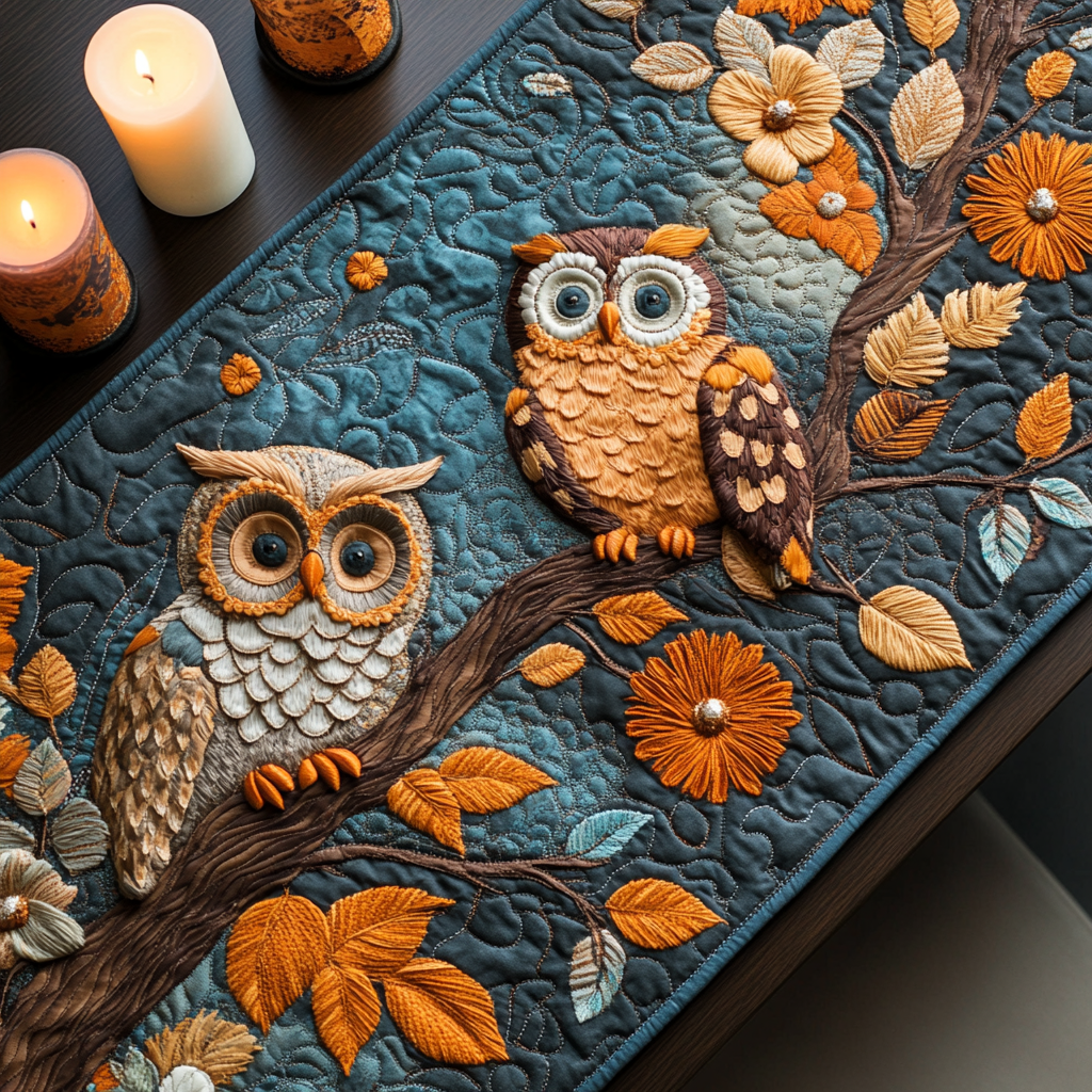 Night Watch Quilted Table Runner Dining Room Centerpieces Owl Presents For Her