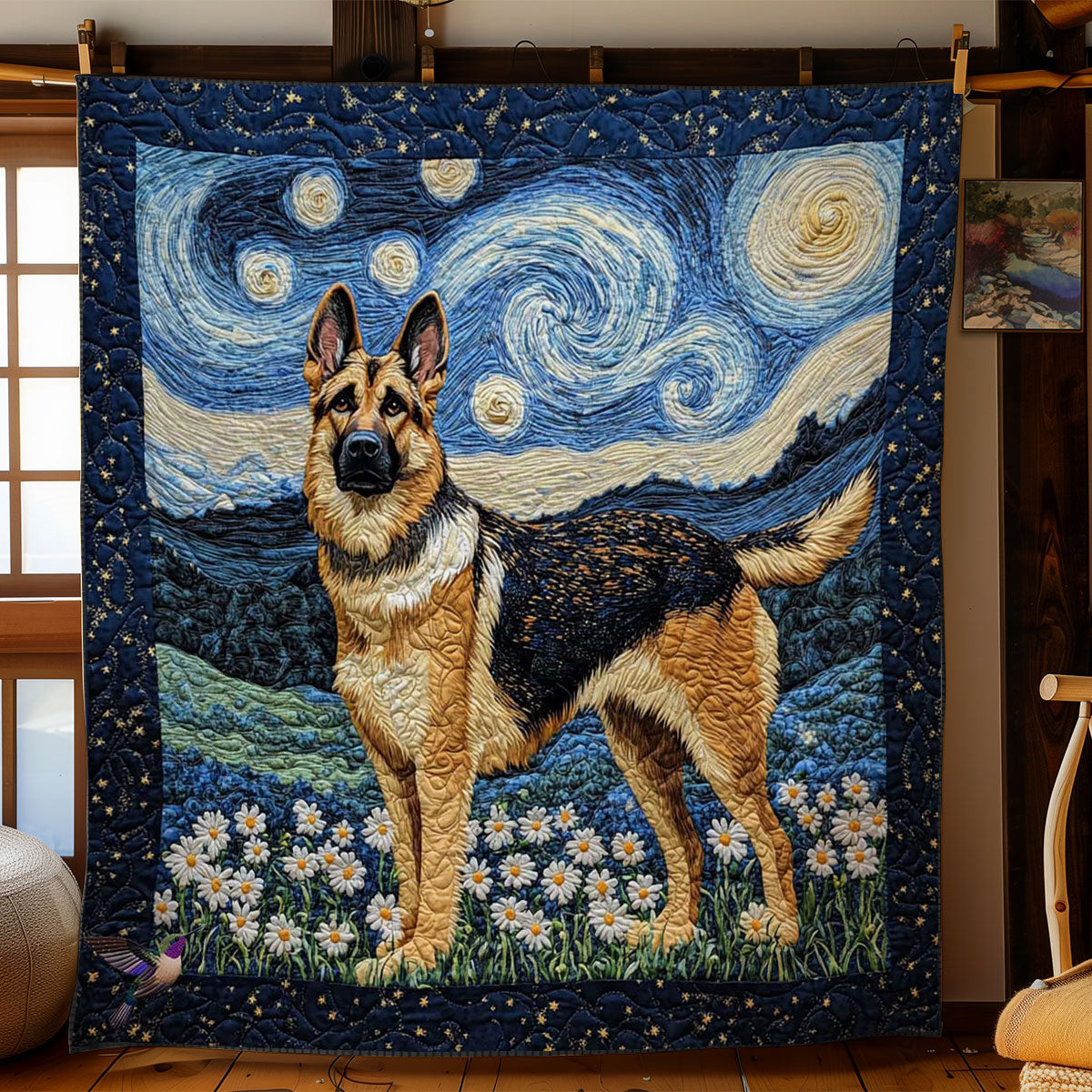 Night Watch Shepherd Holiday Xmas Quilt Blanket Christmas Gifts For Grandma