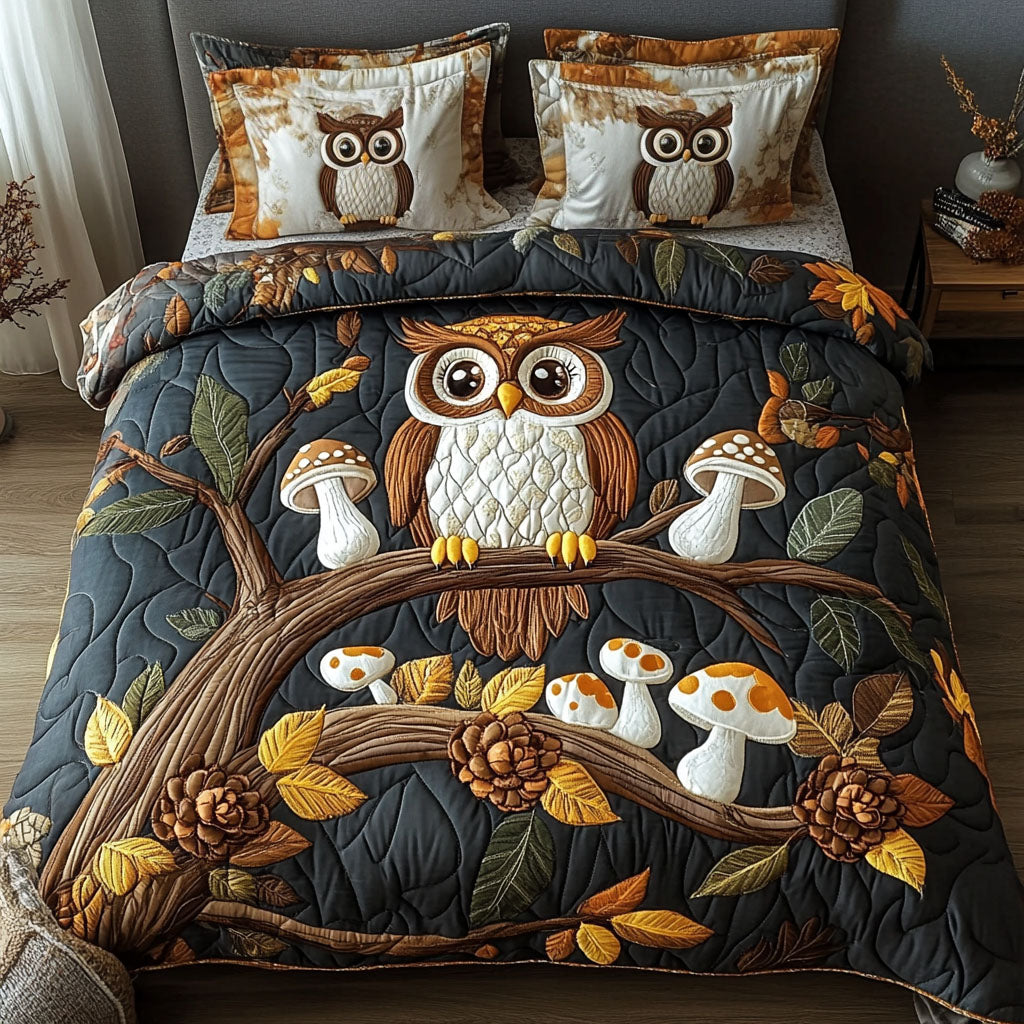 Night Watcher Quilted Bedding Set Bed Decor Gifts For Owl Lovers