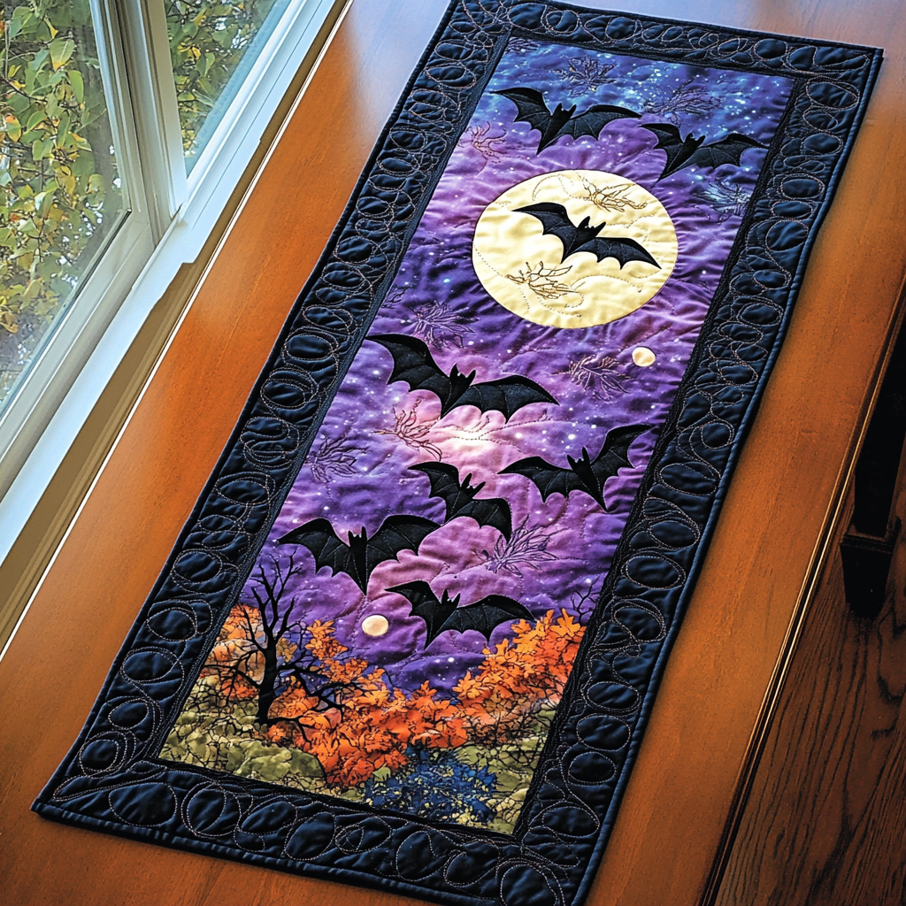 Night Wings Quilted Table Runner Spooky Table Runner Halloween Table Decor