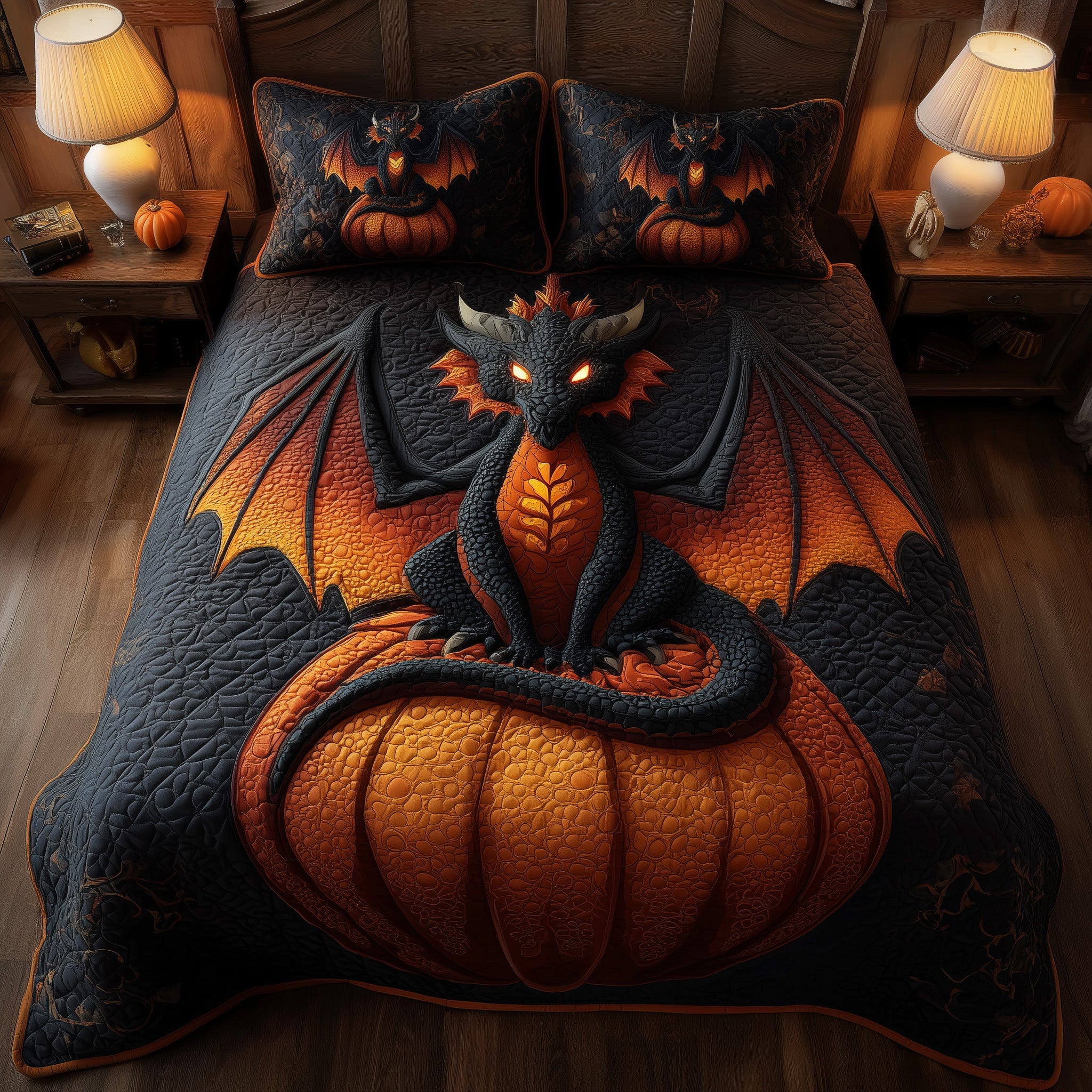 Nightfall Dragon Quilted Bedding Set Hypoallergenic