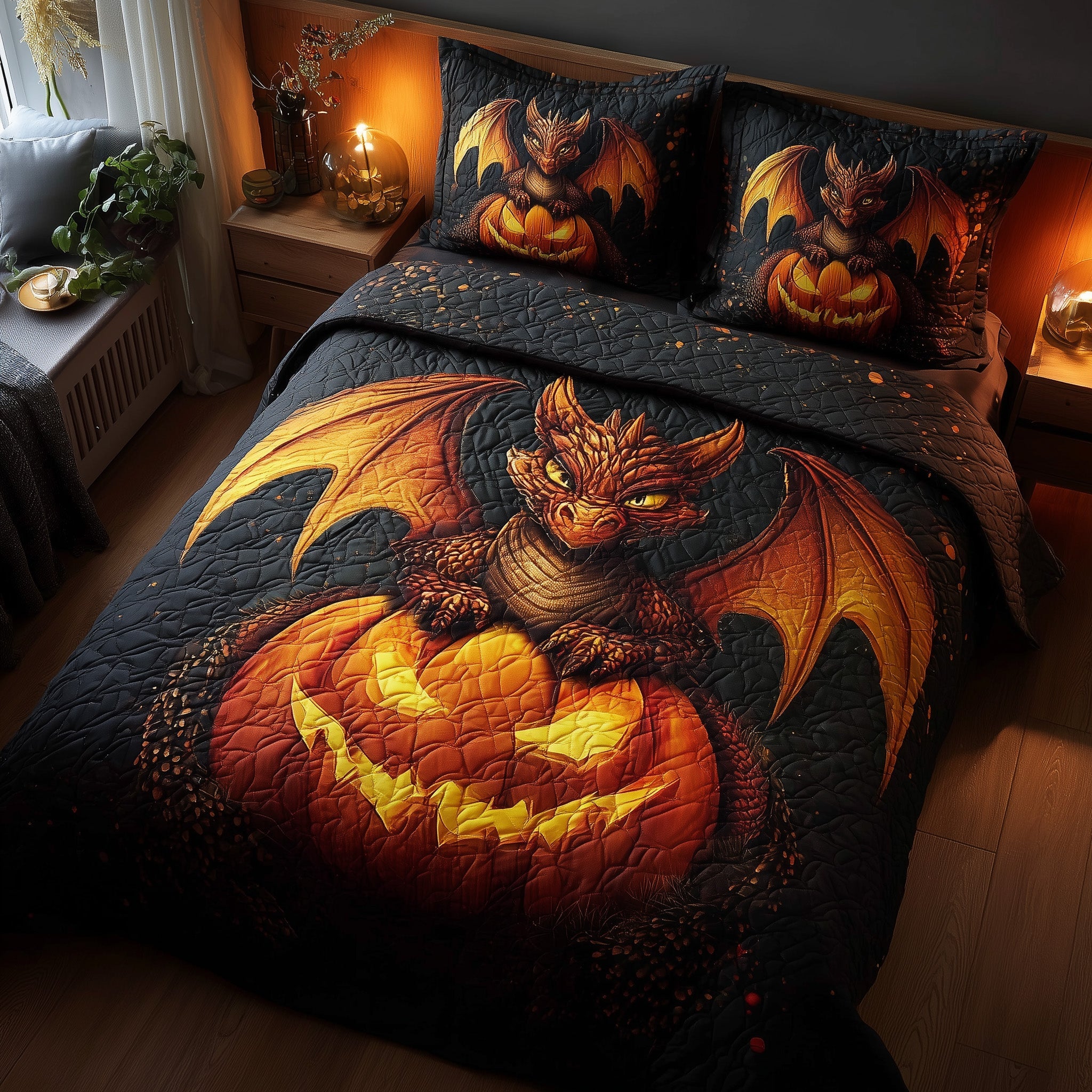 Nightfall Dragon Quilted Bedding Set Machine Washable