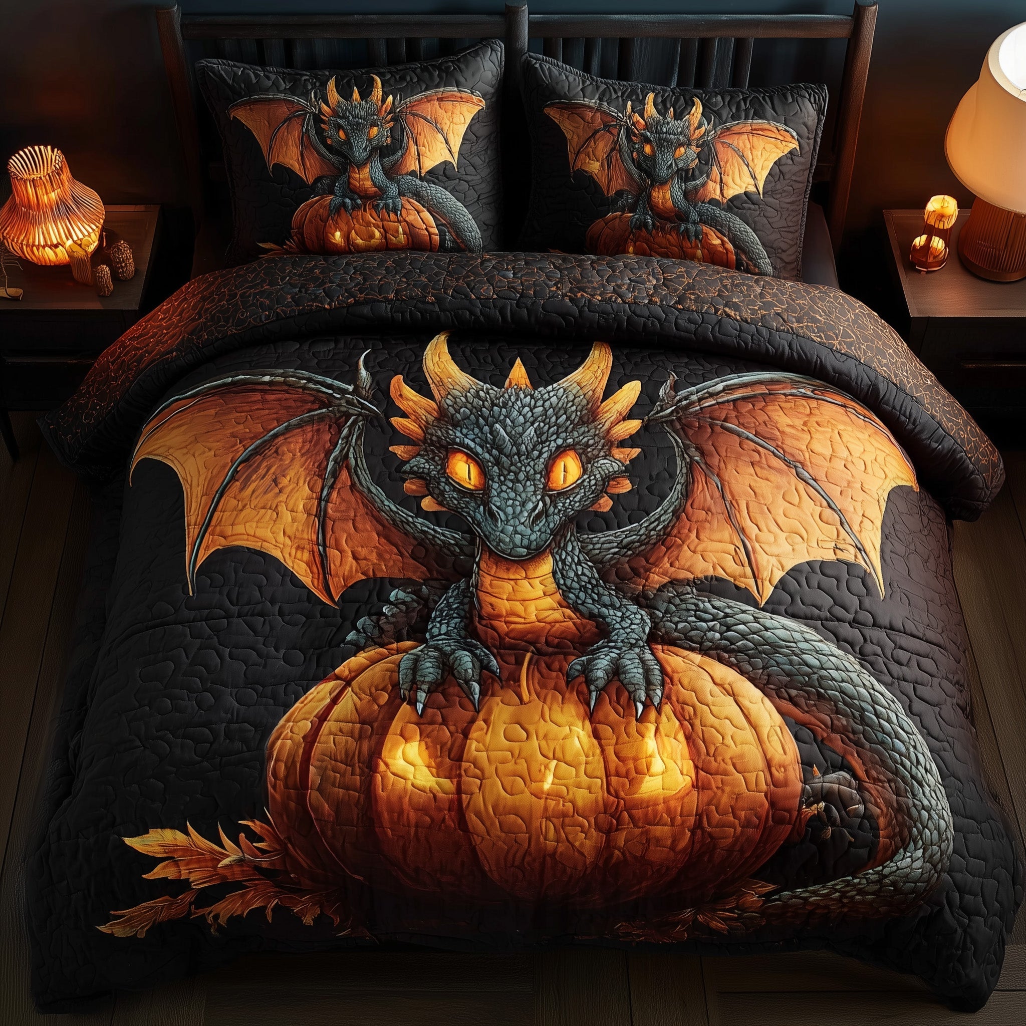 Nightfall Dragon Quilted Bedding Set Microfiber