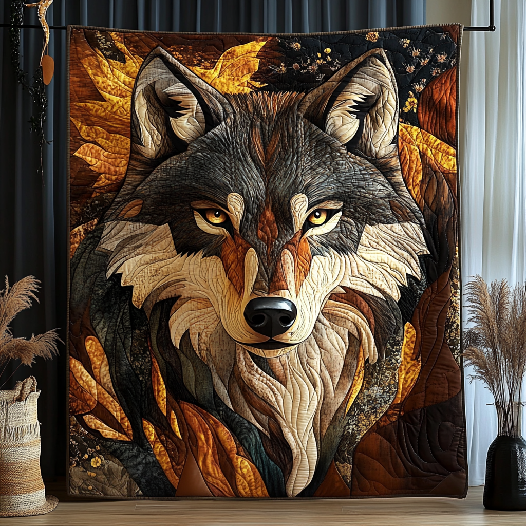 Nightfall Hunter Quilted Blanket Unique Wolf Blanket Presents For Wolf Lovers