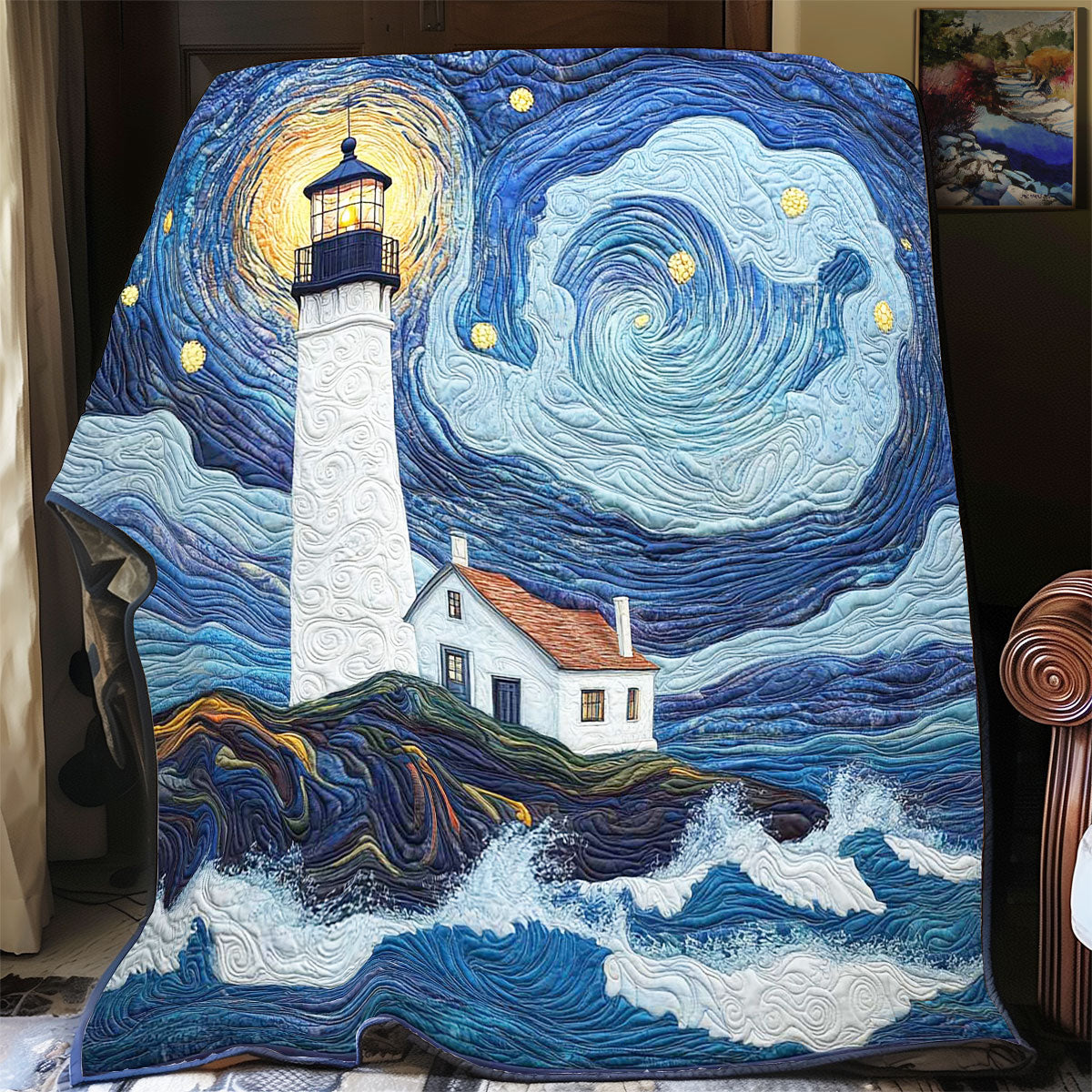 Nightsky Lighthouse Quilt Elegant Quilt Blanket Gift for Housewarming