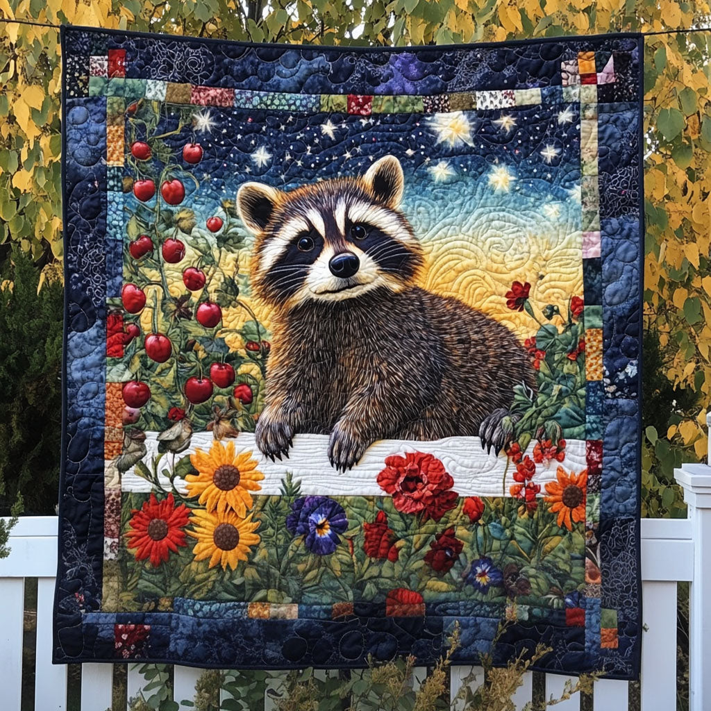 Nighttime Raccoon Quilted Blanket Funny Raccoon Gifts For Friend