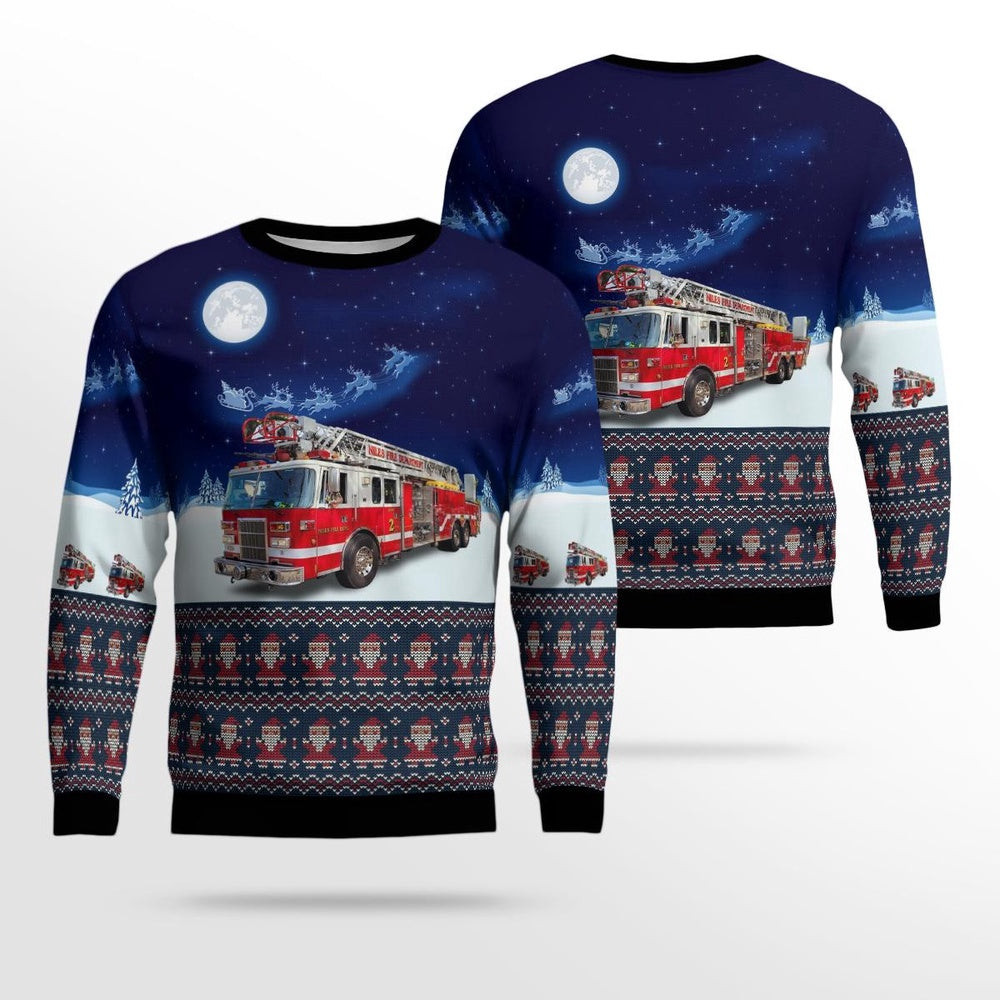 Niles Fire Department Niles Illinois Christmas AOP Ugly Sweater Christmas Unisex Sweaters Gift For Christmas