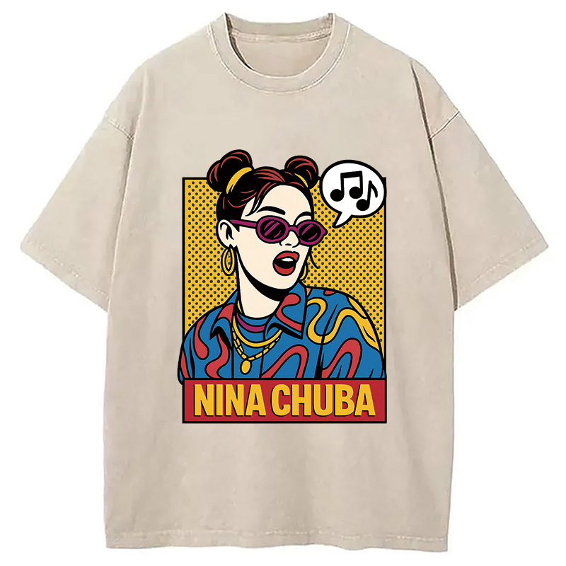 Nina Chuba in Pop Art Vibes Washed T-Shirt Trendy Everyday Casual Outfit Gifts For Best Friend