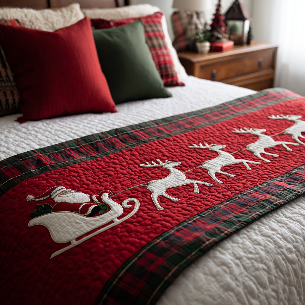 Nine Prancers Quilted Bed Runner Christmas Holiday Decor Secret Santa Gifts