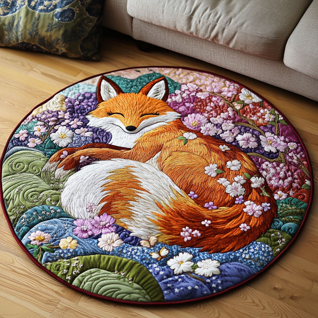 Nine Tail Flame Quilted Round Mat Entryway Decor Fox Gifts For Him Her