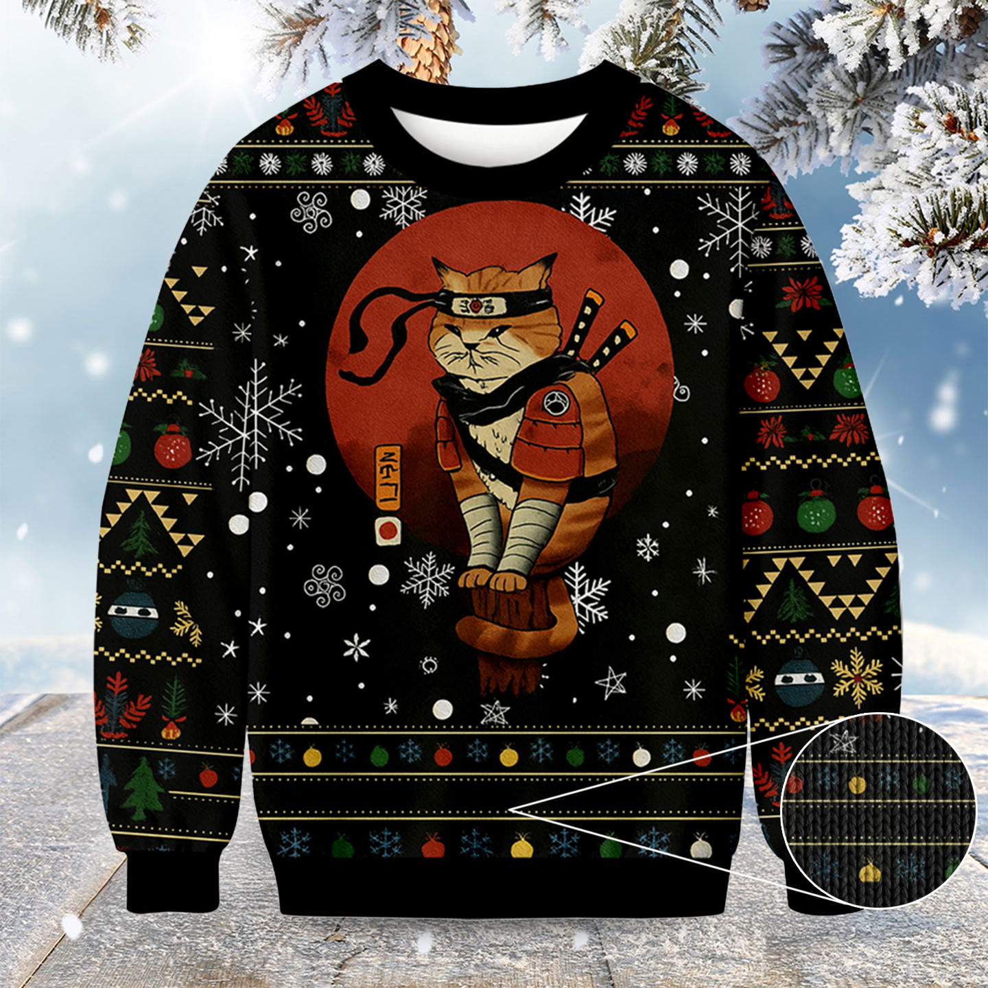 Ninja Cat Christmas Ugly Sweater Winter Apparel Funny Sweater Cat Gifts For Xmas