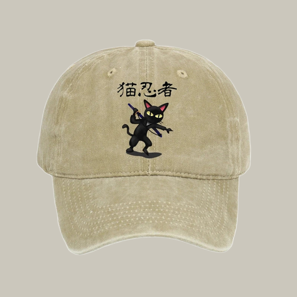 Ninja Cat Washed Cap Funny Ball Caps Christmas Presents For Cat Lovers