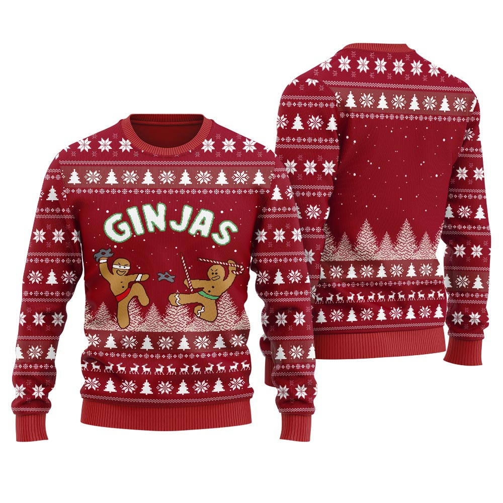 Ninja Gingerbread Christmas Sweater Women Heartwarming Christmas Gift Sweater for Him or Her