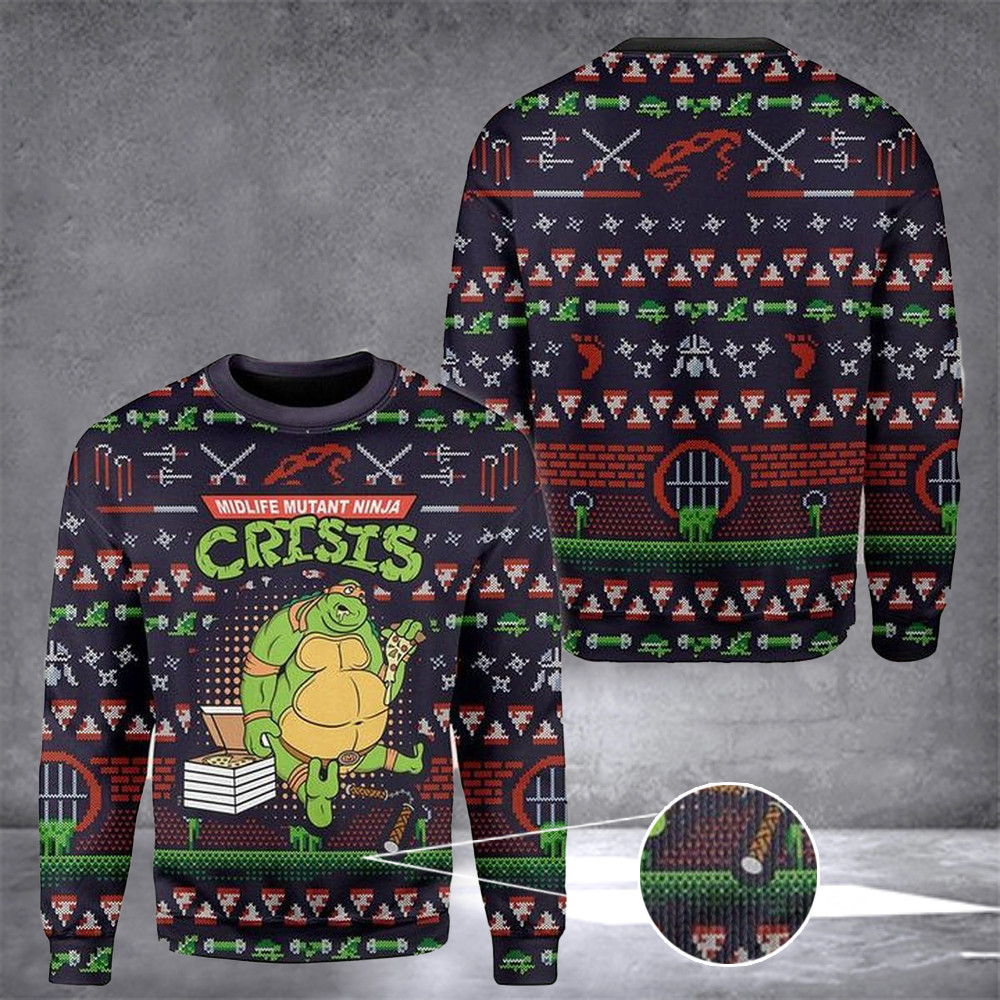 Ninja Turtle Ugly Christmas Sweater Tmnt Christmas Sweater Midlife Mutant Ninja Crisis