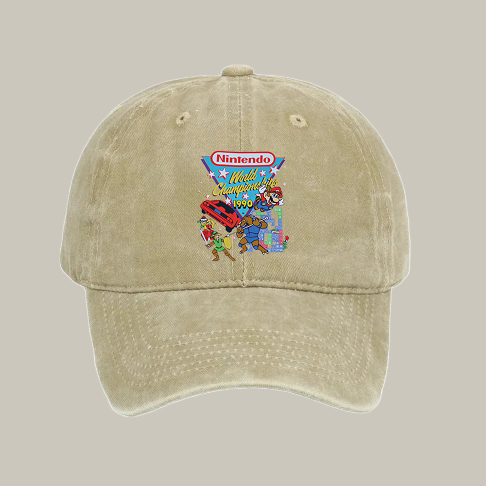Nintendo 1990 World Championships Washed Cap Cool Ball Cap Christmas Gift For Brother