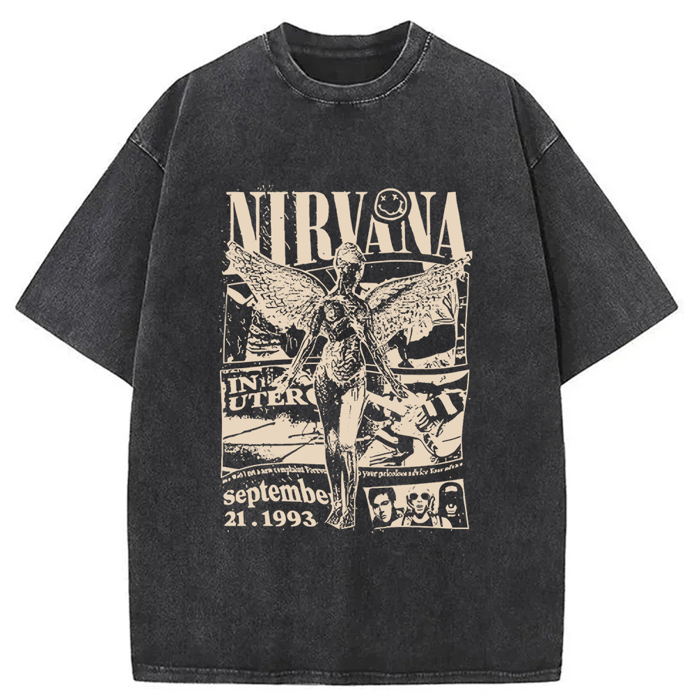 Nirvana In Utero Tour 1993 Washed T-Shirt Retro Humor Graphic Top Gifts For Sister Nirvana In Utero Tour 1993 Washed T-Shirt Retro Humor Graphic Top Gifts For Sister