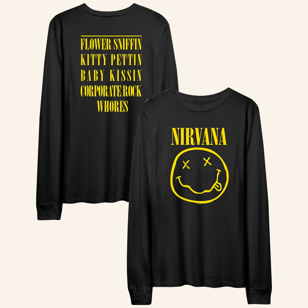 Nirvana Merch Smiley Flower Sniffin Long Sleeve Shirt Christmas Gifts For Her Nirvana Merch Smiley Flower Sniffin Long Sleeve Shirt Christmas Gifts For Her