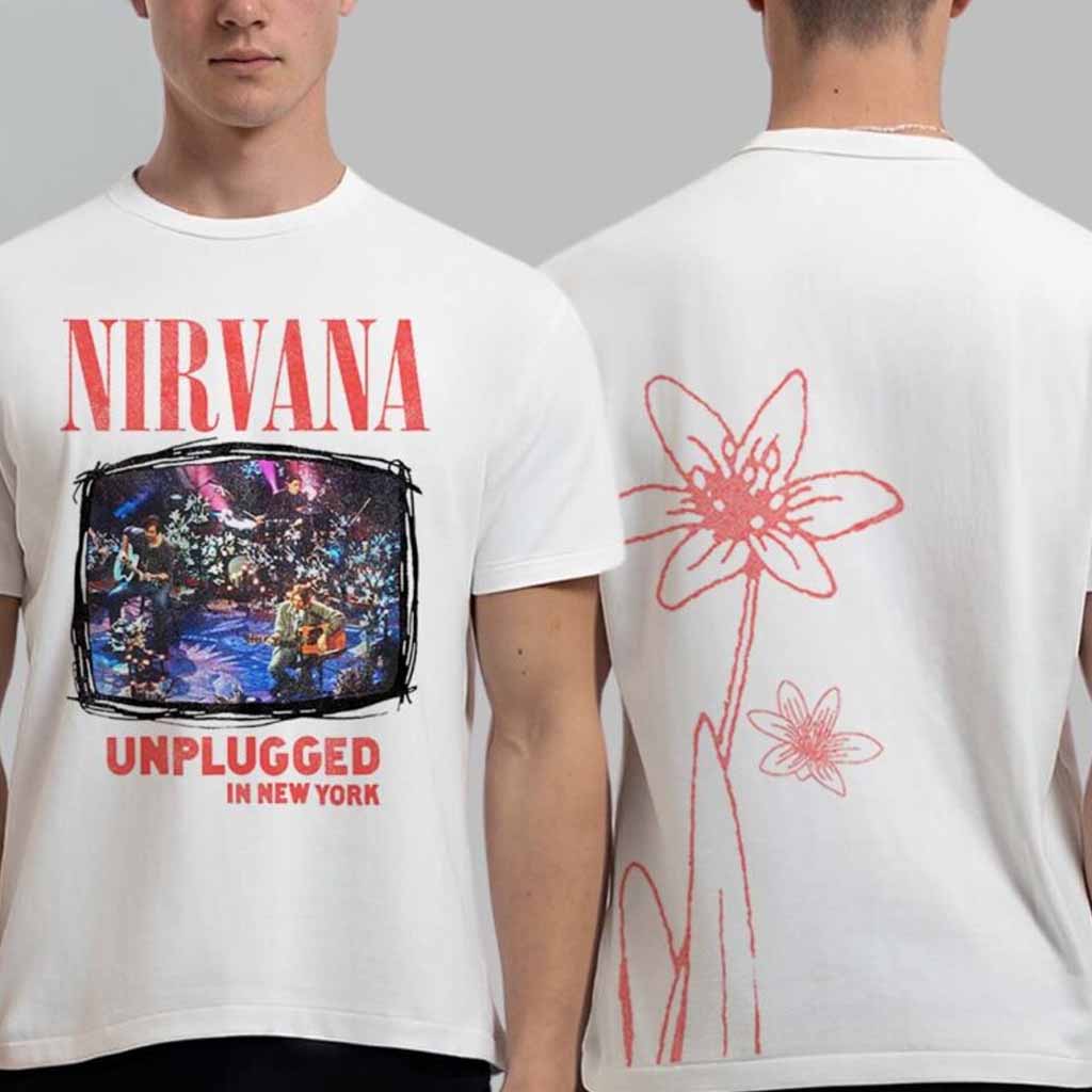 Nirvana Unplugged in New York 30th Anniversary Flower T-Shirt White Gifts For Boyfriend