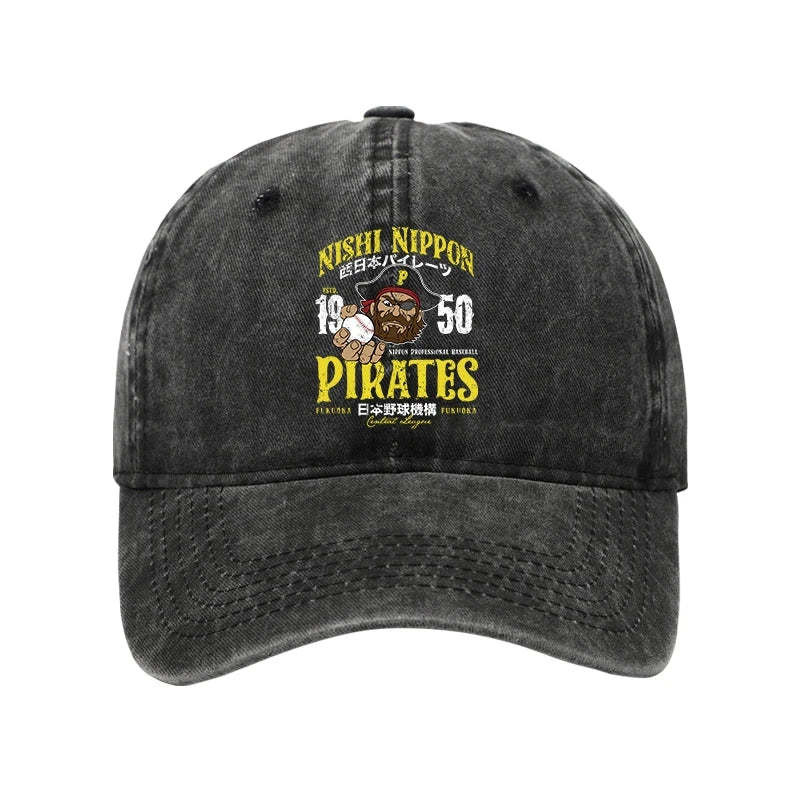 Nishi Nippon Baseball Washed Hat Pirates Pattern Funny Hat Gifts For Pirate Lovers