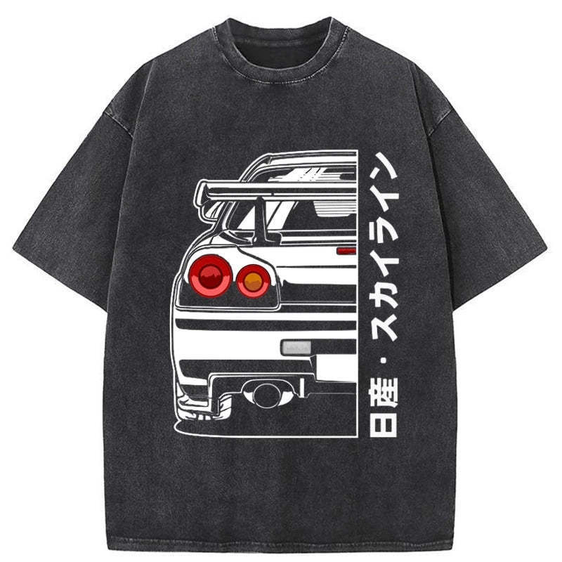 Nissan Skyline GTR R34 Washed T-Shirt Classic Graphic Fashion Tee Gifts For Him