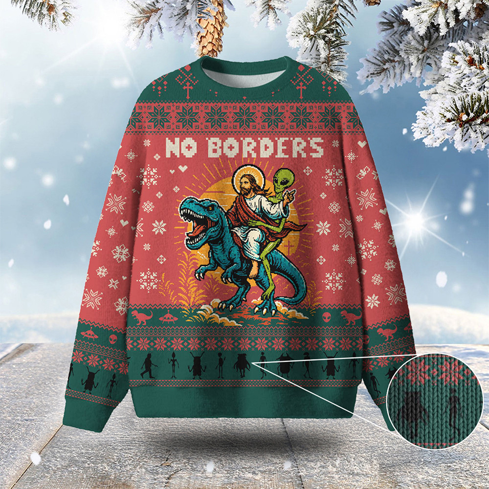 No Borders Ugly Christmas Sweater Funny Xmas Sweater Faith Christmas Presents