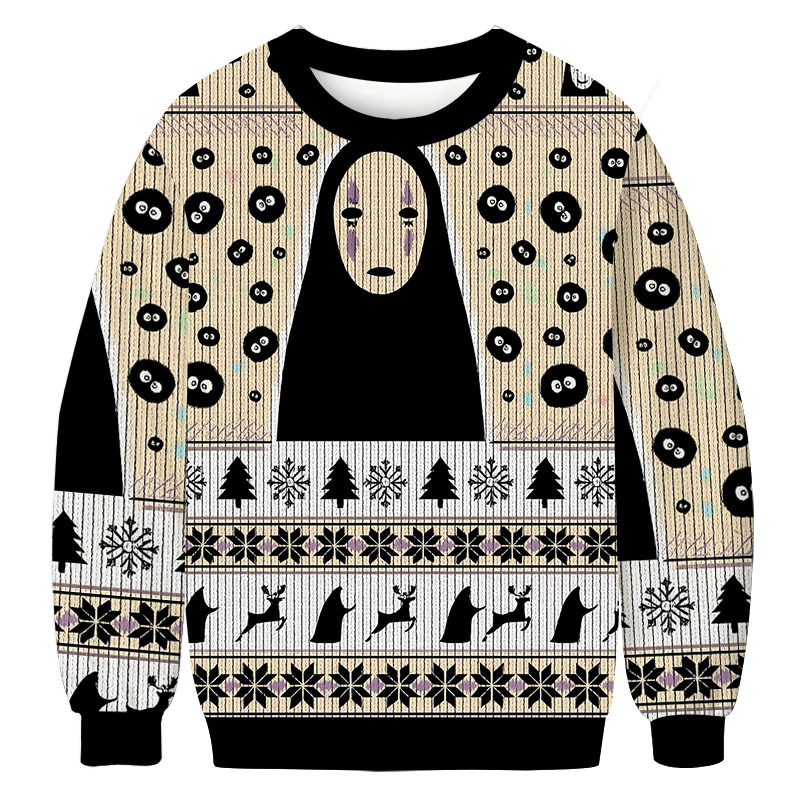 No Face and Soot Sprites Christmas Ugly Sweatshirt Christmas Party Novelty Sweater Gift Ideas