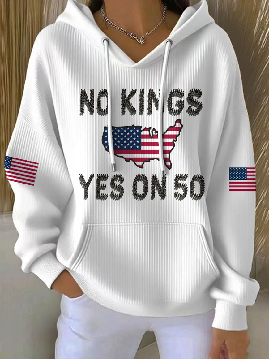 No King Yes On 50 Hoodie American Flag Apparel Anti MAGA Hooded Sweatshirt
