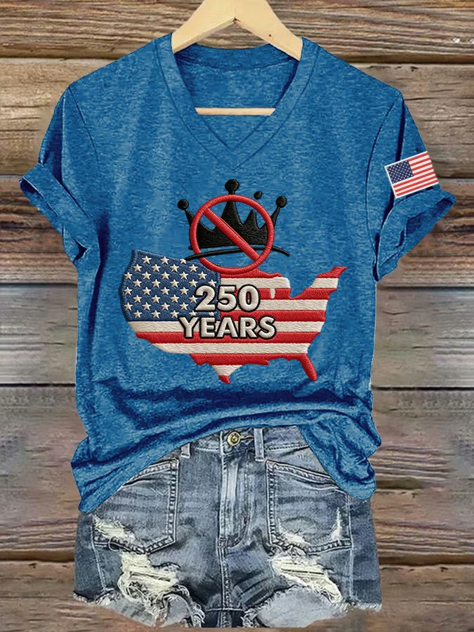 No Kings 250 Years USA Map V-Neck Shirt Patriotic 250th Anniversary Shirt Best Gift For Democracy Lovers