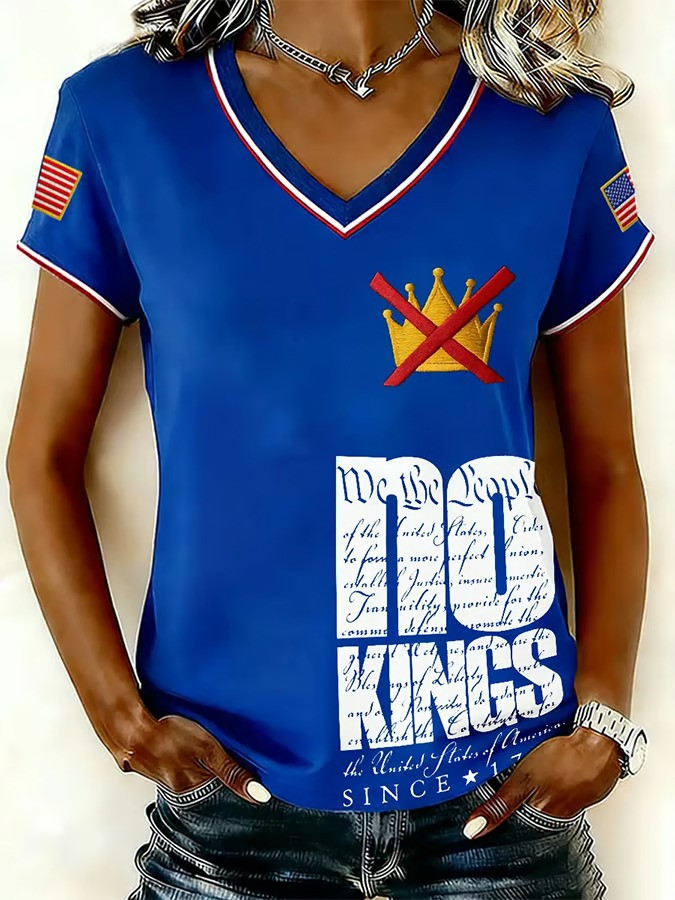 No Kings Constitution We The People V-Neck T-Shirt Anti ICE Political Protest Clothing Gift Supporters