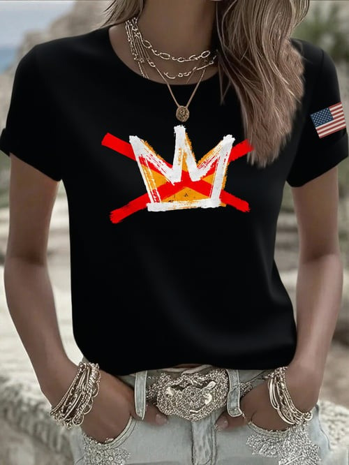 No Kings Crown Brushstroke Shirt USA Flag Anti Fascism Protest Political Activist Tee Gifts