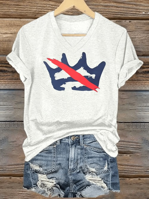 No Kings Crown Brushstroke V-Neck Shirt Anti Fascism Protest Political Activist Merch Gifts