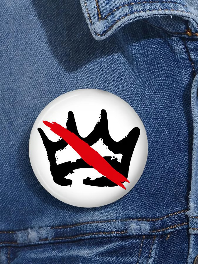 No Kings Crown Crossed Out Button Pin March 28th Protest Merch Political Statement Gift For Activists