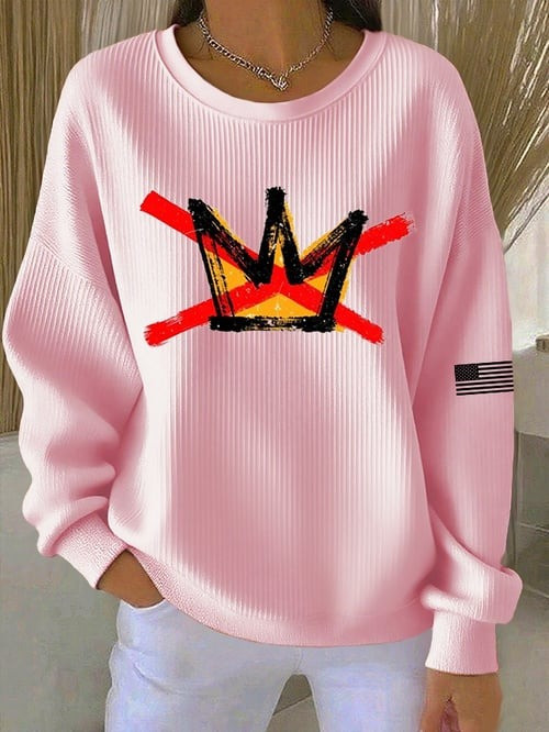 No Kings Crown Sweatshirt USA Flag Anti Authoritarian Presents For Freedom Fans