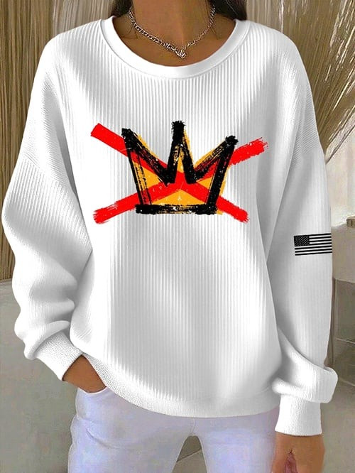 No Kings Crown Sweatshirt USA Flag Anti Authoritarian Presents For Freedom Fans