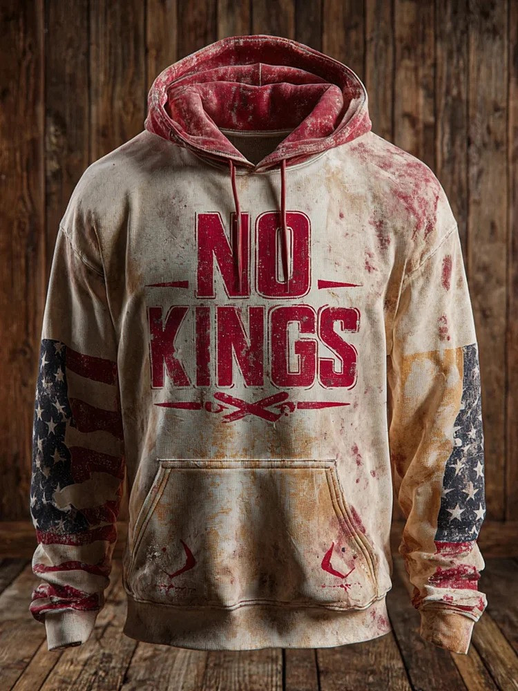 No Kings Hoodie USA Flag Hoodie Political Protest Apparel Anti Trump Gifts