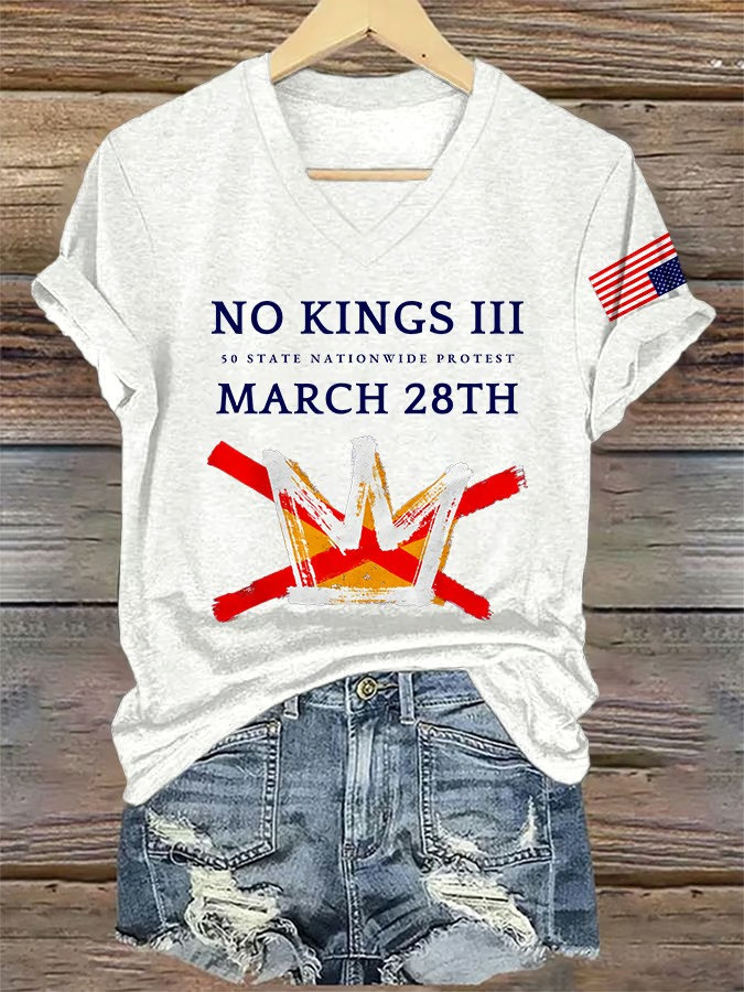 No Kings II March 28Th V-Neck Shirt 50 State Nationwide Protest Shirt Gifts For Patriots