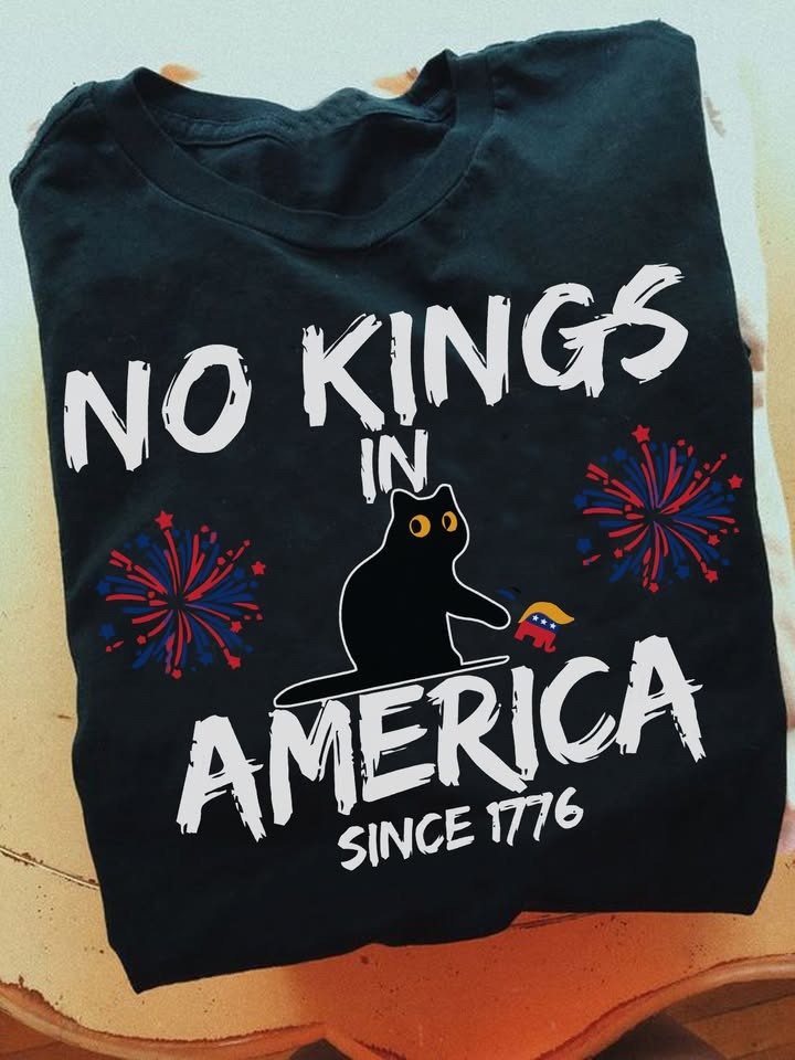 No Kings In America Cat T-Shirt Funny Patriotic 4th of July Tees