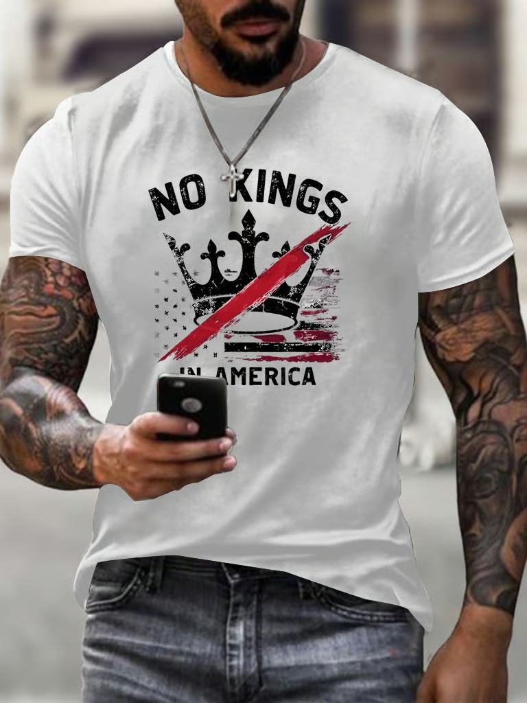 No Kings In America Crown Graphic T-Shirt Political Protest Clothing Patriotic Flag Shirt Gift For Supporters