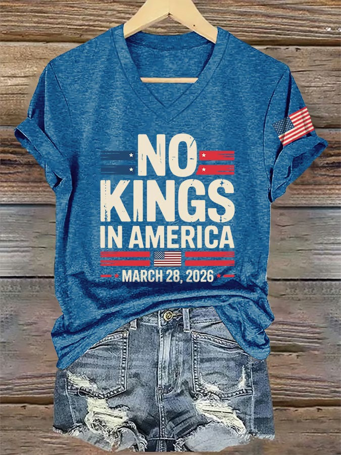 No Kings In America March 28 2026 V-Neck Shirt Political Protest Clothing Gift For Activists