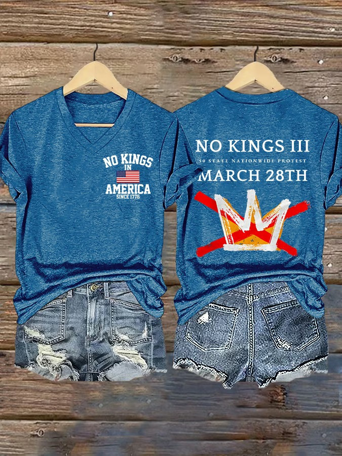 No Kings In America March 28th Protest V-Neck Shirt 50 State Nationwide Rally Best Gift For Supporters